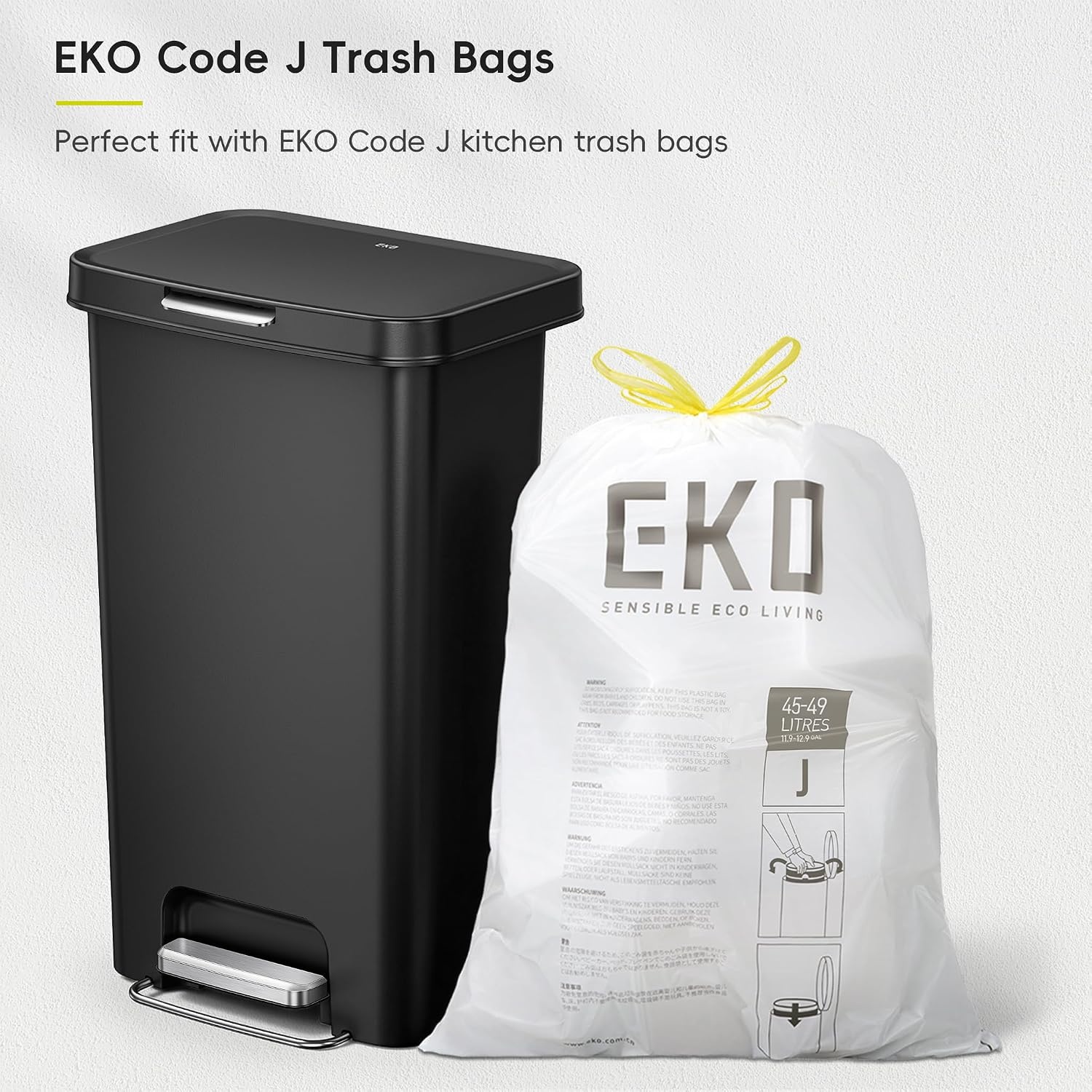 image:imageEKO 45L12 Gal PetLock Kitchen Trash Can with Lid Plastic Step Can Black