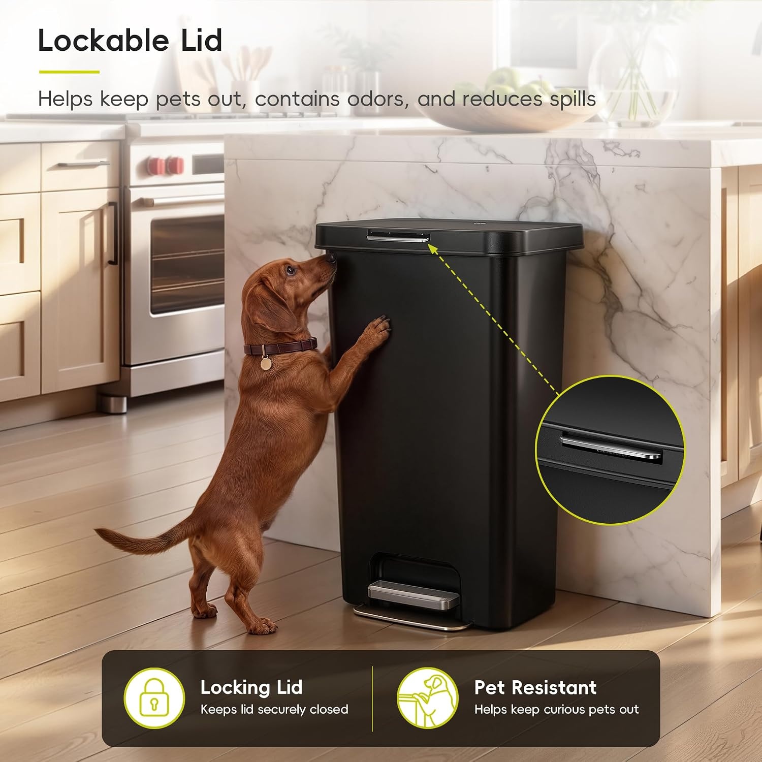 image:imageEKO 45L12 Gal PetLock Kitchen Trash Can with Lid Plastic Step Can Black