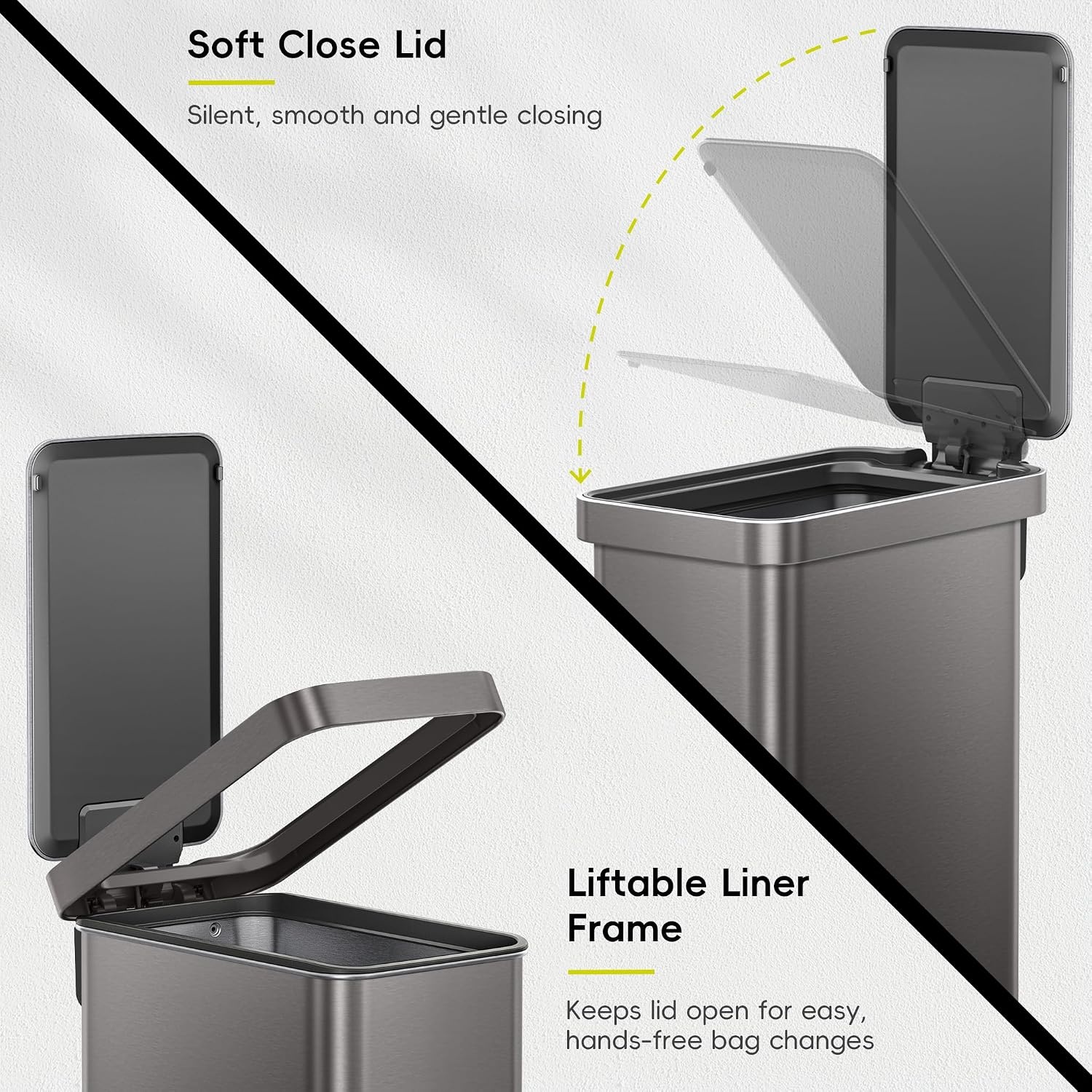 image:imageEKO Hudson Slim Trash Can with Lid 13 Gal Stainless Steel Gunmetal GrayGunmetal Gray