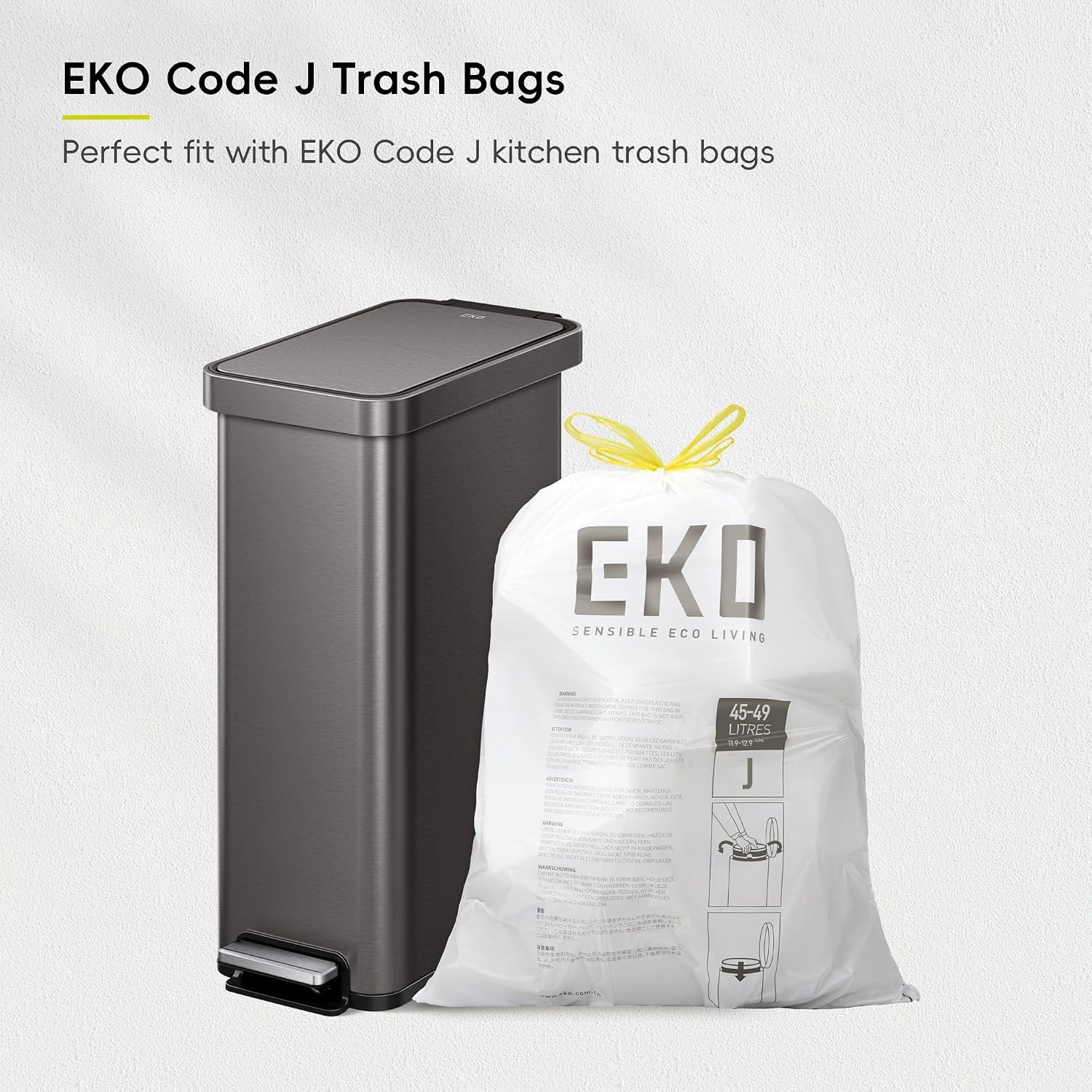 image:imageEKO Hudson Slim Trash Can with Lid 13 Gal Stainless Steel Gunmetal GrayGunmetal Gray