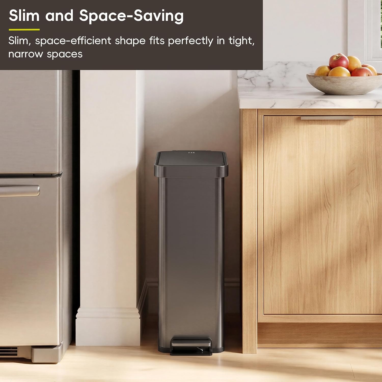 image:imageEKO Hudson Slim Trash Can with Lid 13 Gal Stainless Steel Gunmetal GrayGunmetal Gray