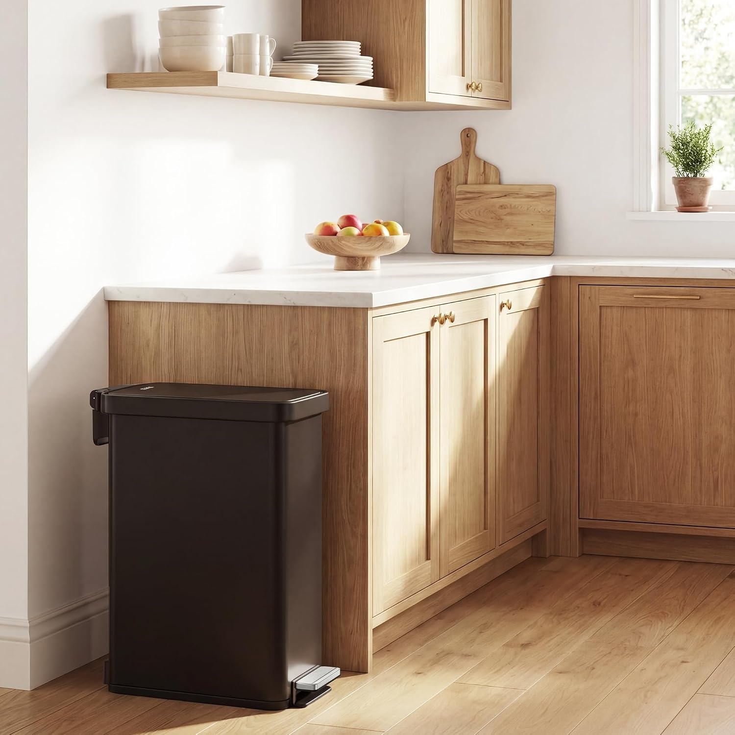 image:imageEKO Hudson Slim Trash Can with Lid 13 Gal Stainless Steel Gunmetal GrayMatte Black