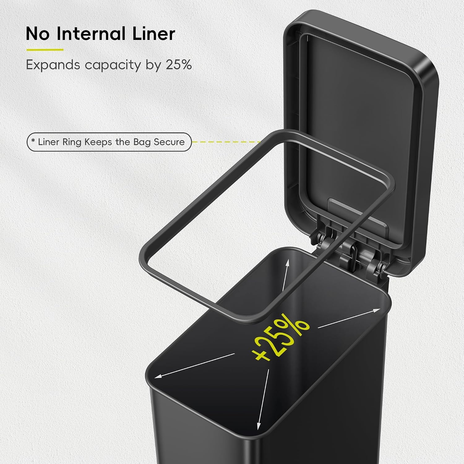 image:imageEKO Hudson Slim Trash Can with Lid 13 Gal Stainless Steel Gunmetal GrayMatte Black