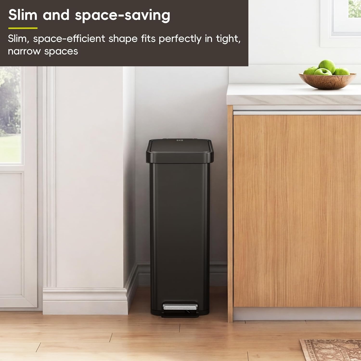 image:imageEKO Hudson Slim Trash Can with Lid 13 Gal Stainless Steel Gunmetal GrayMatte Black