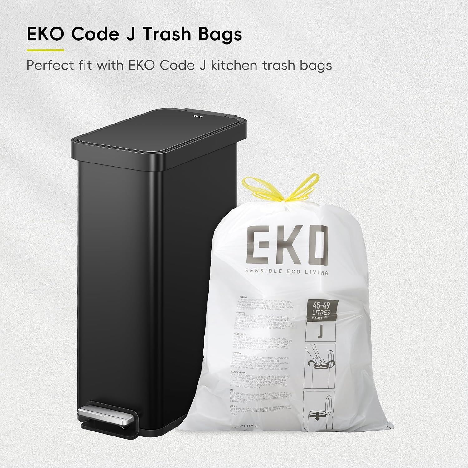 image:imageEKO Hudson Slim Trash Can with Lid 13 Gal Stainless Steel Gunmetal GrayMatte Black