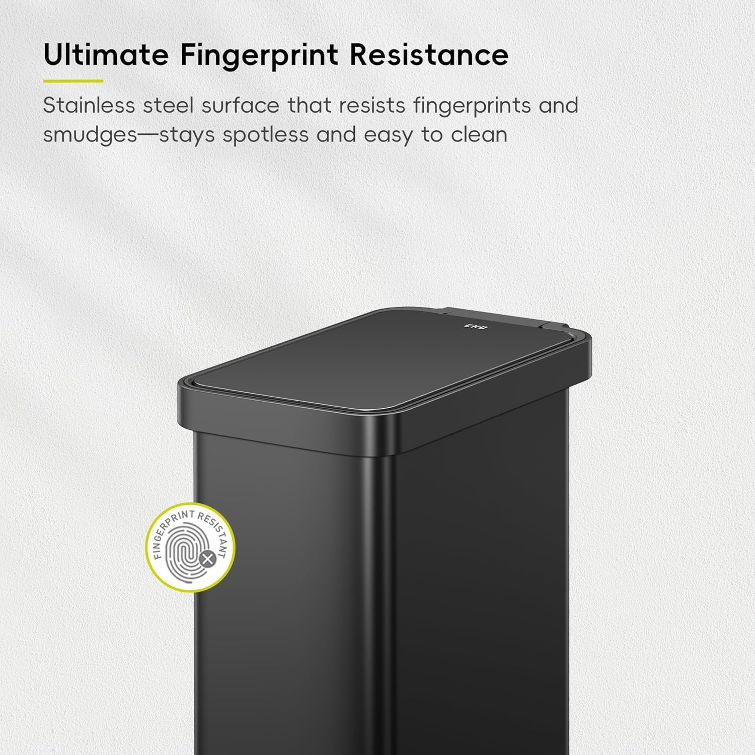 image:imageEKO Hudson Slim Trash Can with Lid 13 Gal Stainless Steel Gunmetal GrayMatte Black
