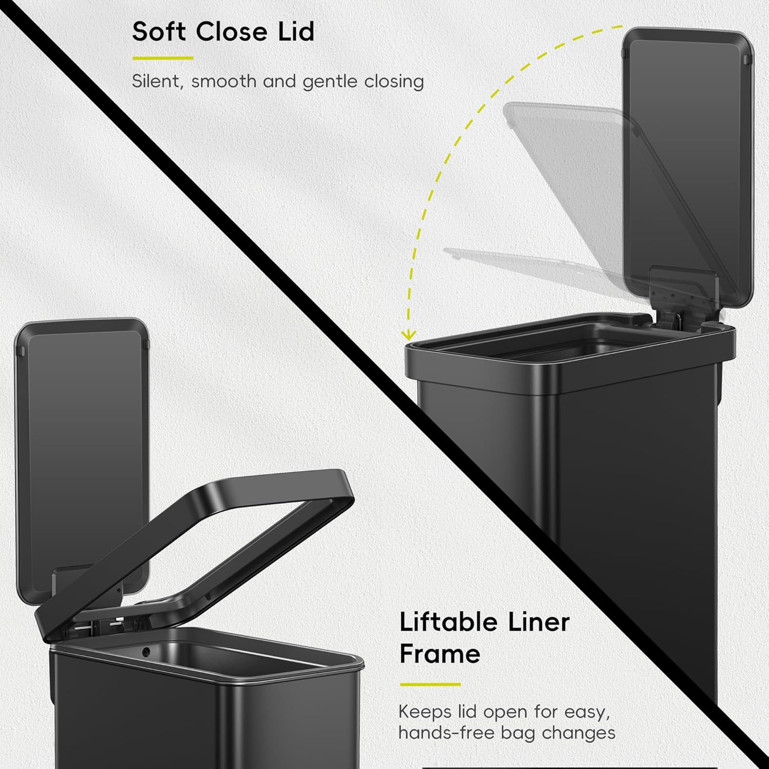 image:imageEKO Hudson Slim Trash Can with Lid 13 Gal Stainless Steel Gunmetal GrayMatte Black