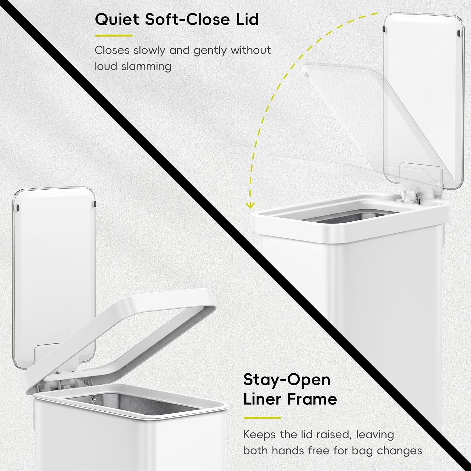 image:imageEKO Hudson Slim Trash Can with Lid 13 Gal Stainless Steel Gunmetal GrayMatte White