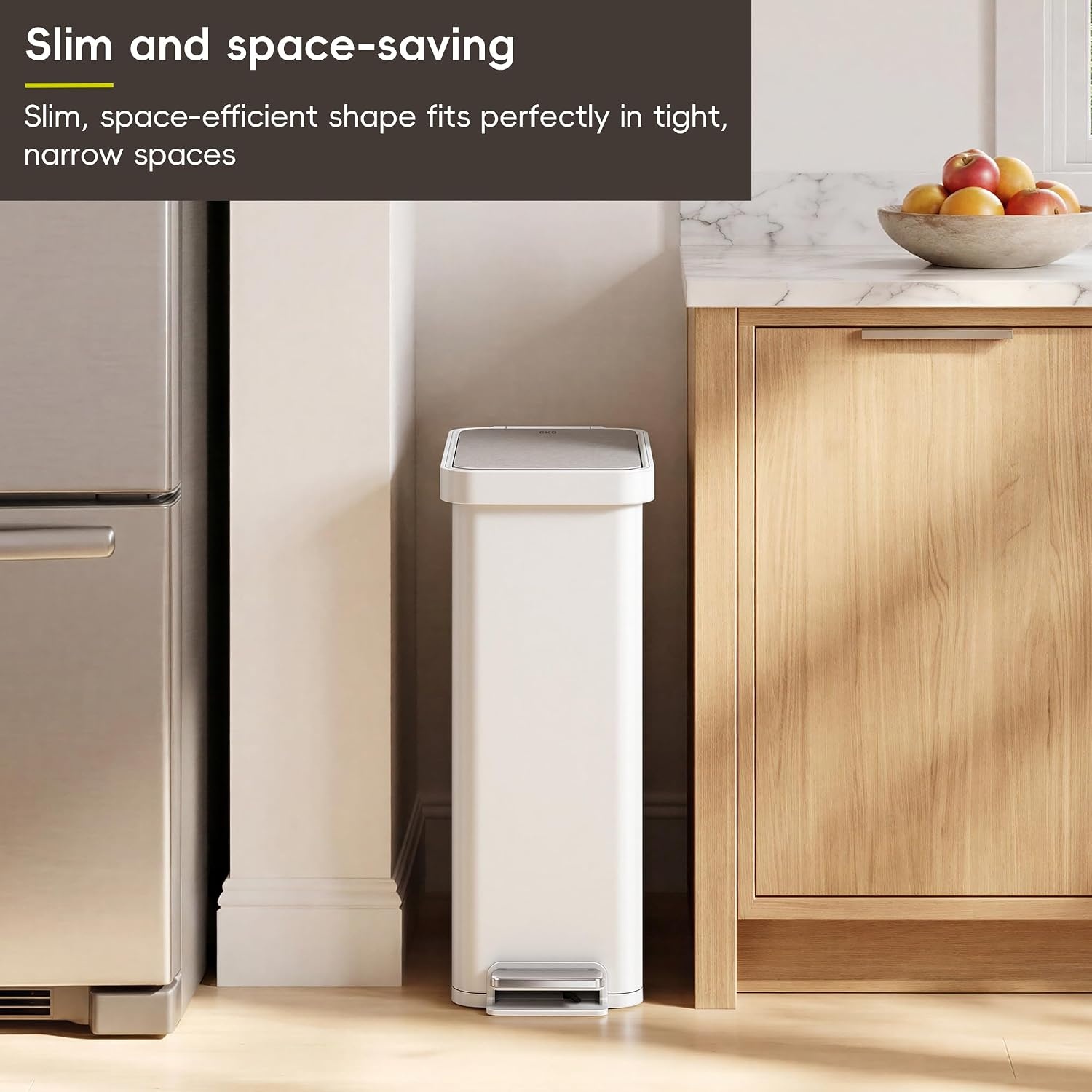 image:imageEKO Hudson Slim Trash Can with Lid 13 Gal Stainless Steel Gunmetal GrayMatte White