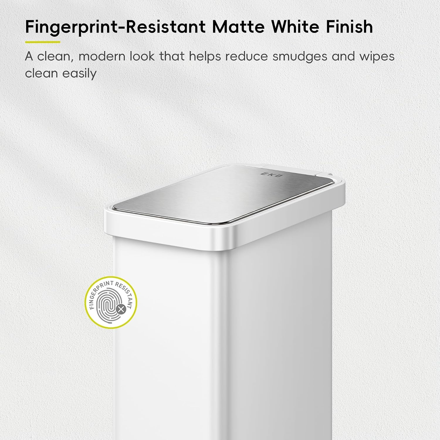 image:imageEKO Hudson Slim Trash Can with Lid 13 Gal Stainless Steel Gunmetal GrayMatte White