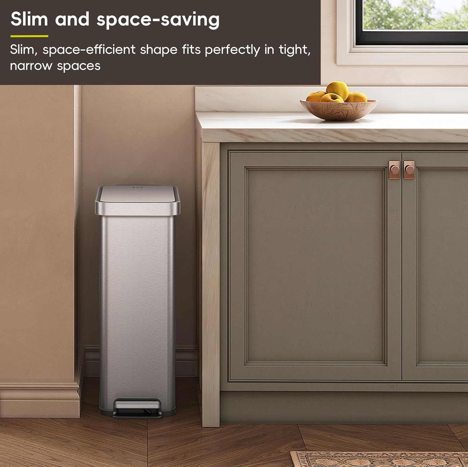image:imageEKO Hudson Slim Trash Can with Lid 13 Gal Stainless Steel Gunmetal GrayStainless Steel