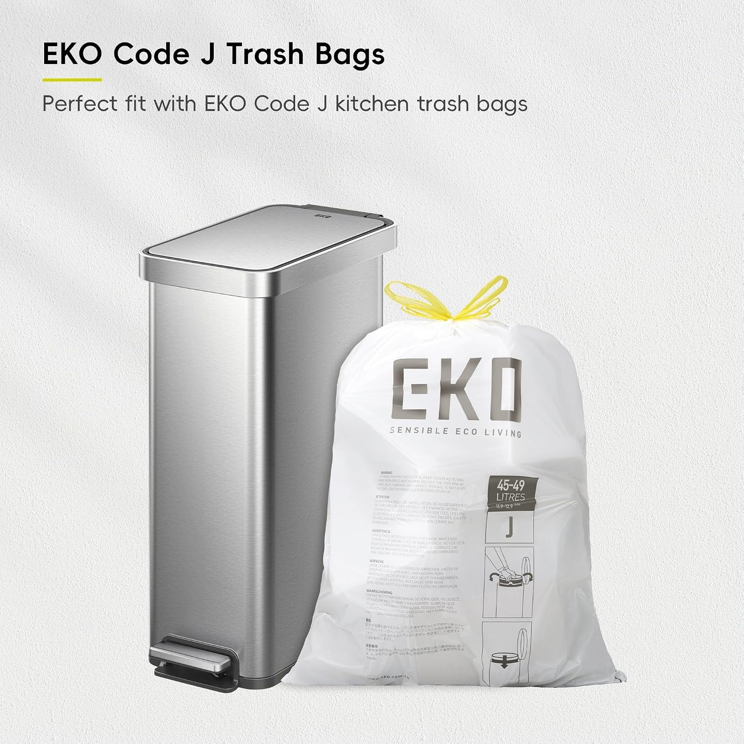 image:imageEKO Hudson Slim Trash Can with Lid 13 Gal Stainless Steel Gunmetal GrayStainless Steel