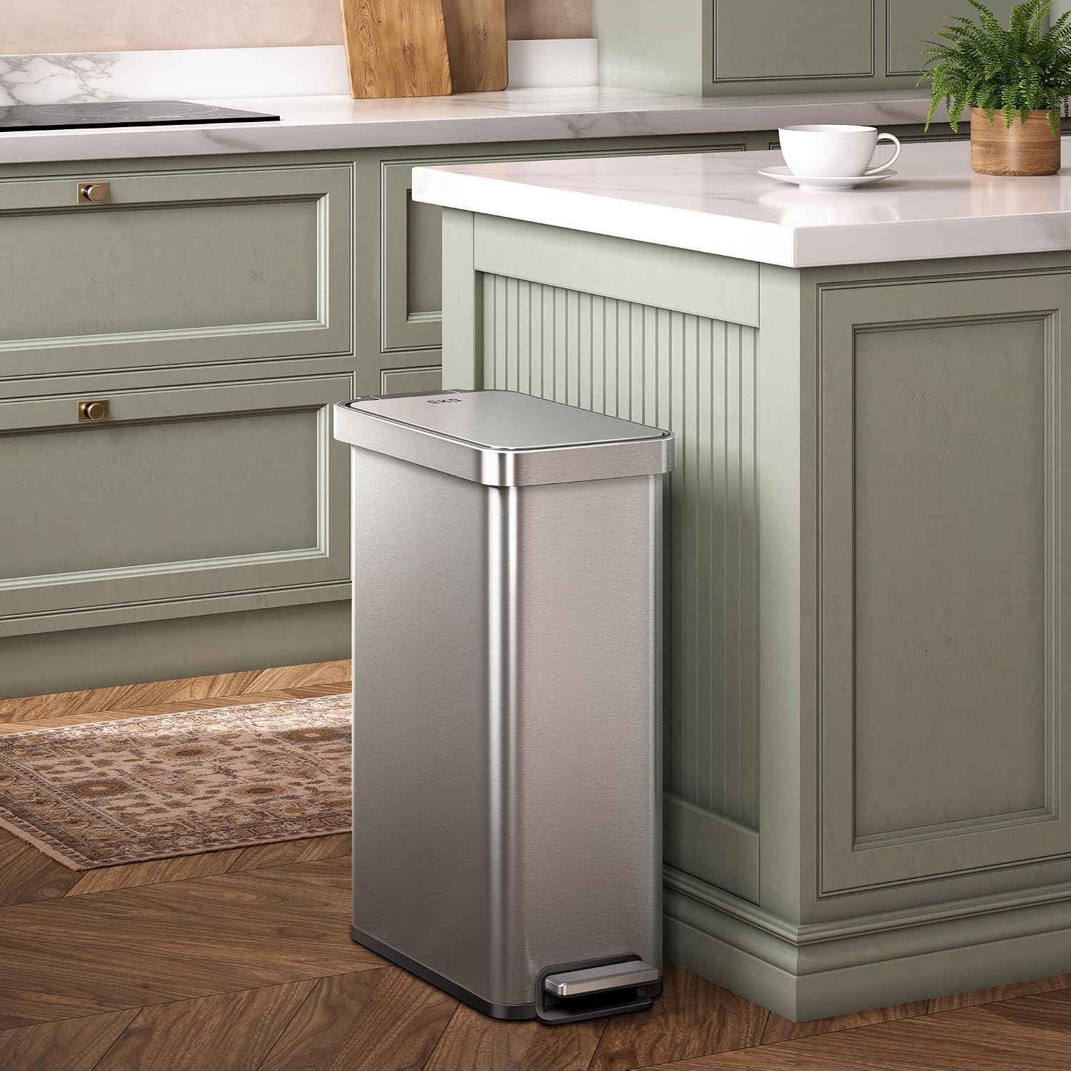 image:imageEKO Hudson Slim Trash Can with Lid 13 Gal Stainless Steel Gunmetal GrayStainless Steel