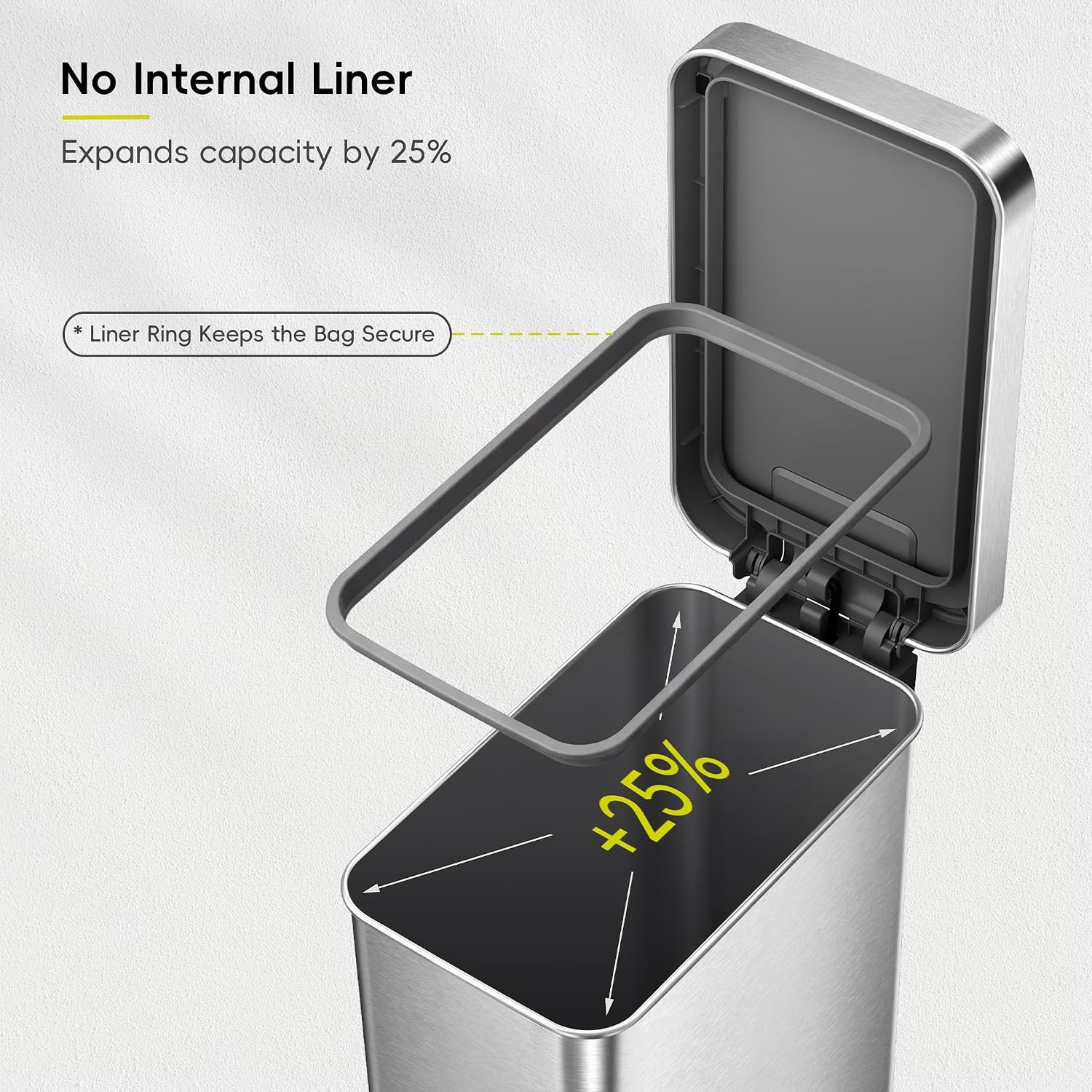 image:imageEKO Hudson Slim Trash Can with Lid 13 Gal Stainless Steel Gunmetal GrayStainless Steel