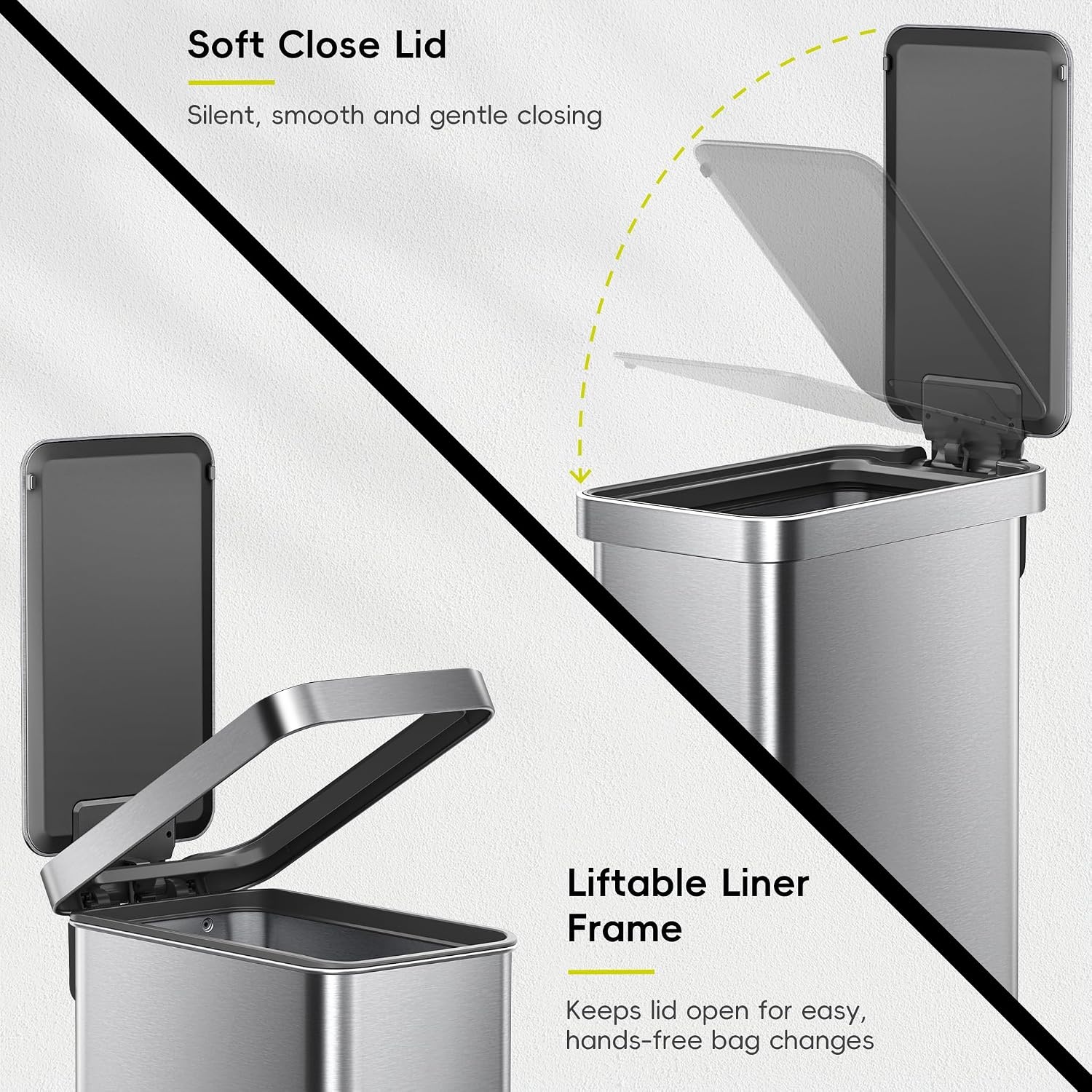 image:imageEKO Hudson Slim Trash Can with Lid 13 Gal Stainless Steel Gunmetal GrayStainless Steel