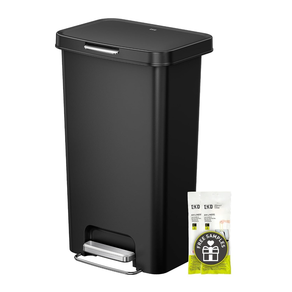 image:imageEKO 45L12 Gal PetLock Kitchen Trash Can with Lid Plastic Step Can Black
