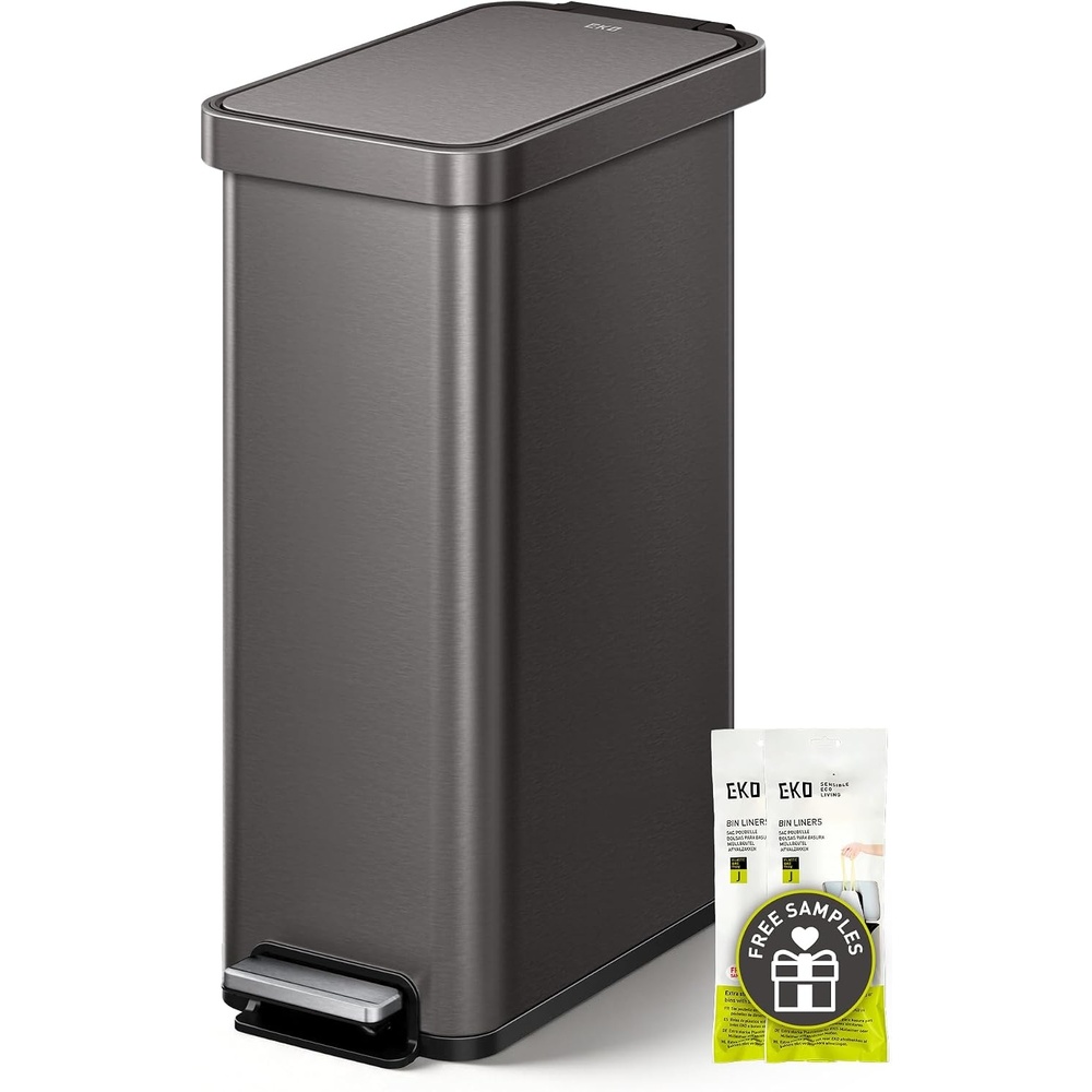 image:imageEKO Hudson Slim Trash Can with Lid 13 Gal Stainless Steel Gunmetal GrayGunmetal Gray