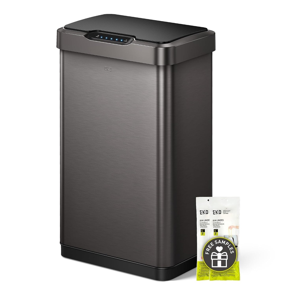 image:imageEKO MirageT 132 Gal Stainless Steel Motion Sensor Trash Can Gunmetal Touchless sensor lid 50L Large Capacity Softclose lid Stayopen mode Longlasting power Removable Liner ring