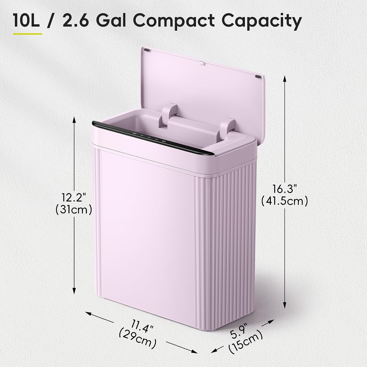 image:imageEKO 26 Gallon Small Bathroom Trash Can with Lid Motion Sensor White10L Lavender