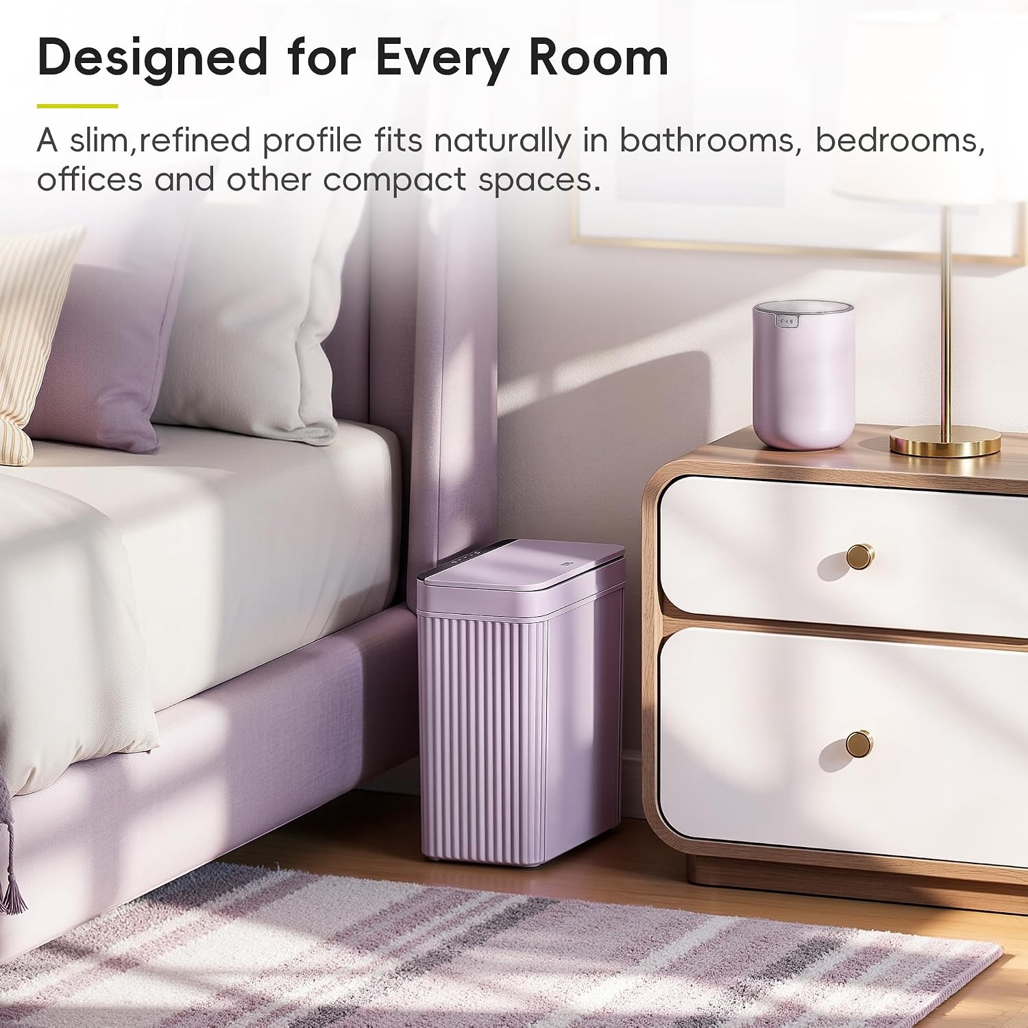 image:imageEKO 26 Gallon Small Bathroom Trash Can with Lid Motion Sensor White10L Lavender