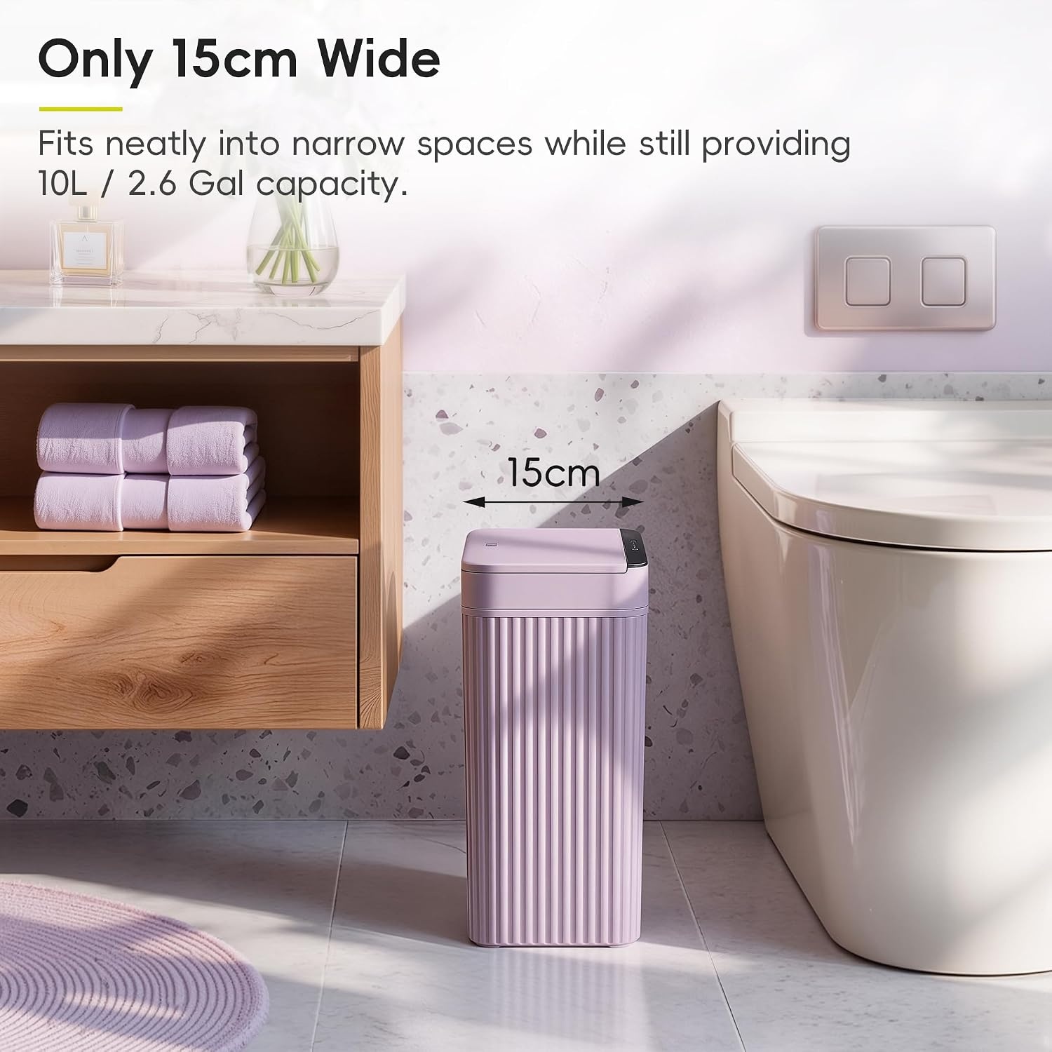 image:imageEKO 26 Gallon Small Bathroom Trash Can with Lid Motion Sensor White10L Lavender