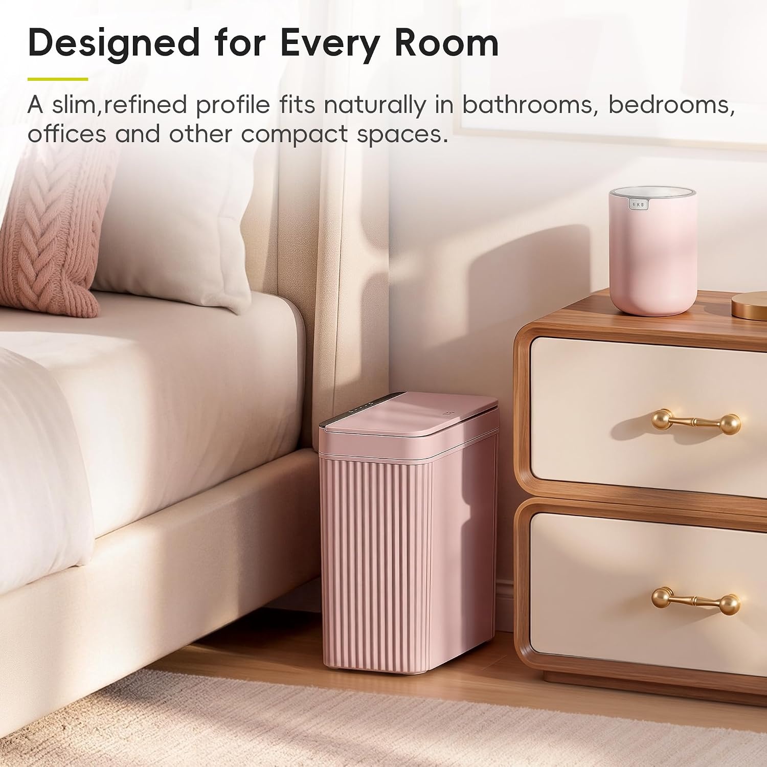 image:imageEKO 26 Gallon Small Bathroom Trash Can with Lid Motion Sensor White10L Pink