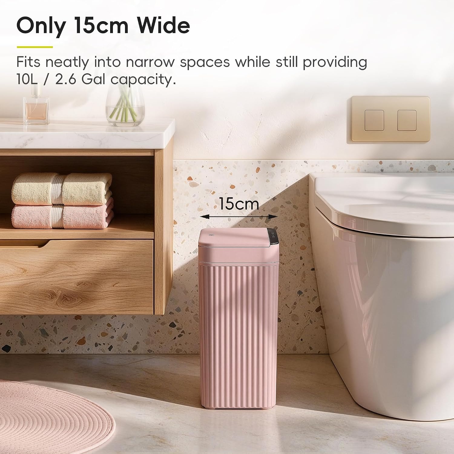 image:imageEKO 26 Gallon Small Bathroom Trash Can with Lid Motion Sensor White10L Pink