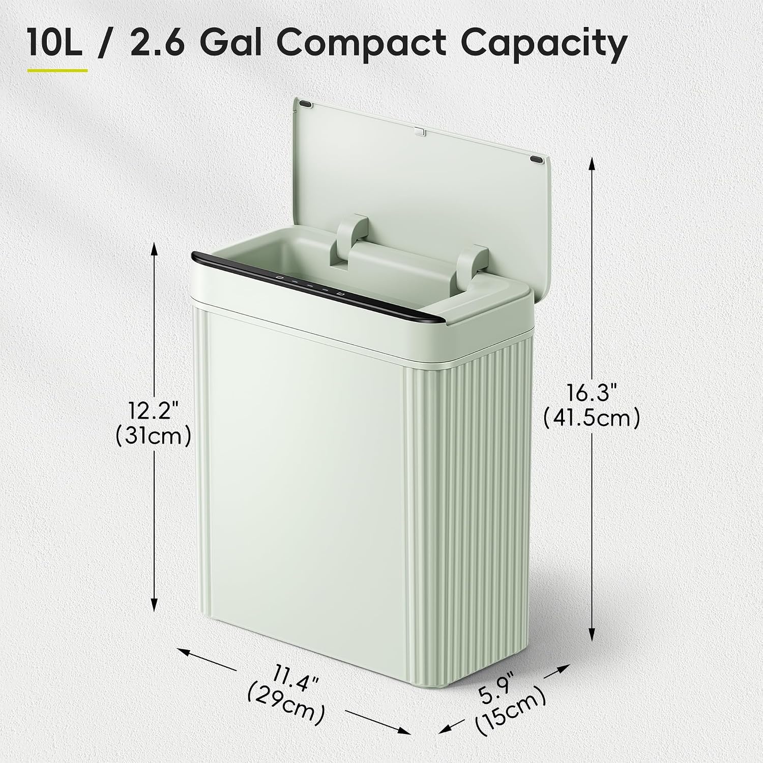image:imageEKO 26 Gallon Small Bathroom Trash Can with Lid Motion Sensor White10L Sage
