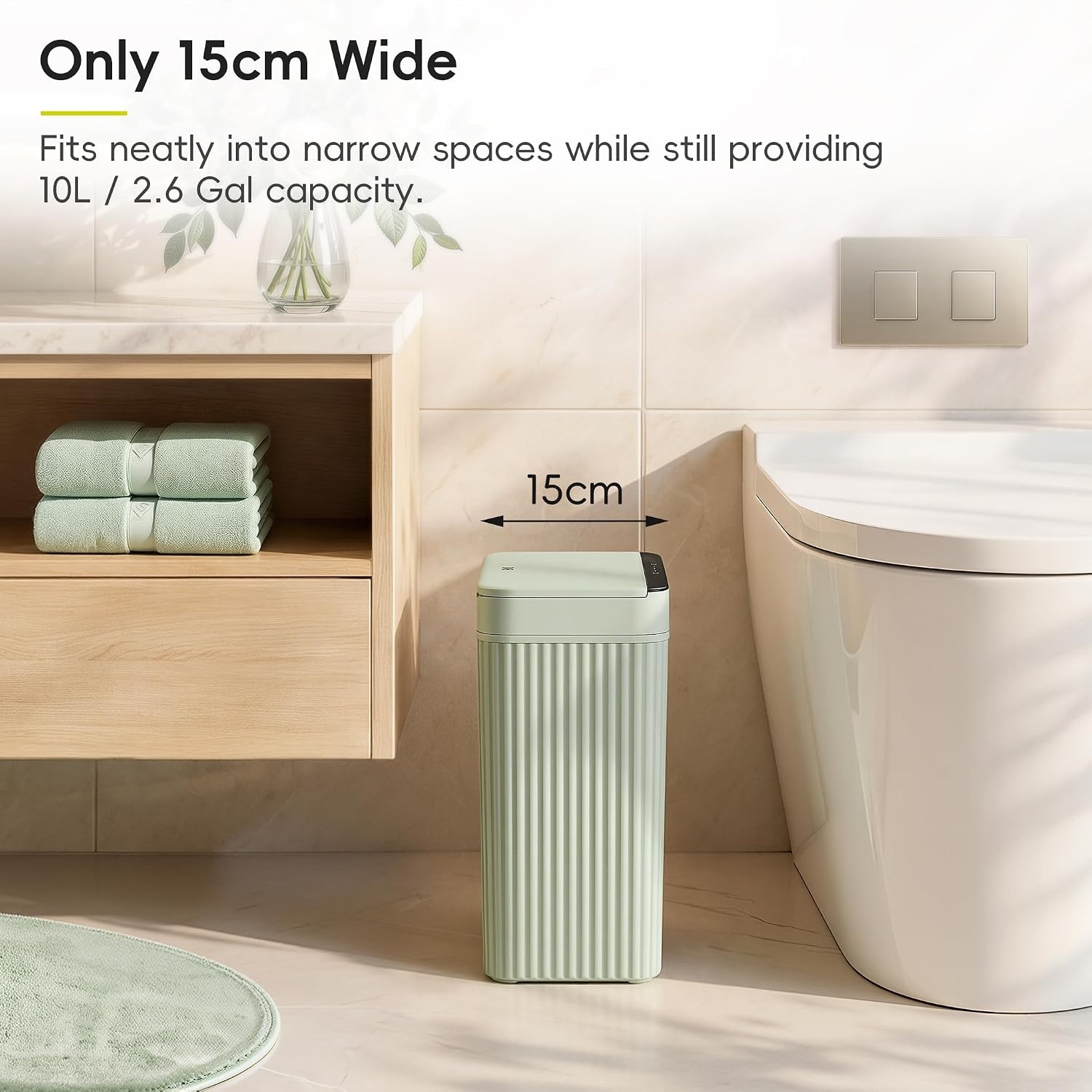 image:imageEKO 26 Gallon Small Bathroom Trash Can with Lid Motion Sensor White10L Sage