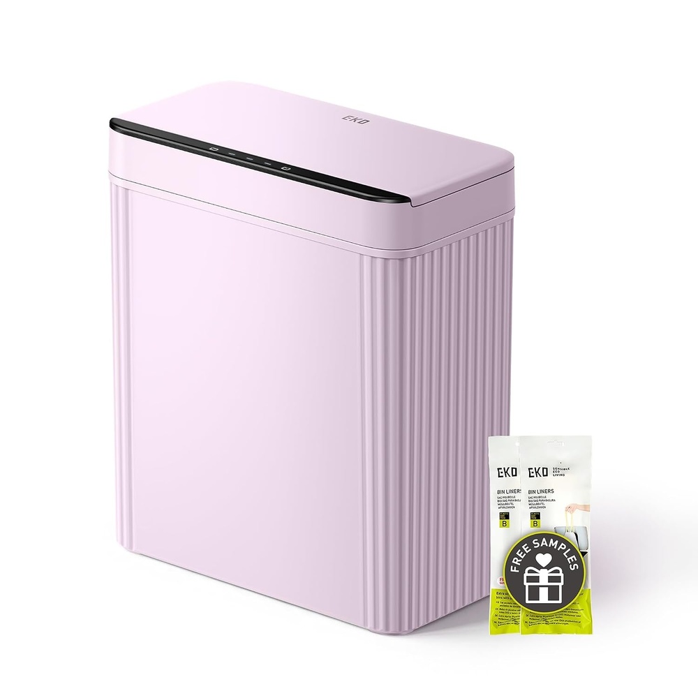 image:imageEKO 26 Gallon Small Bathroom Trash Can with Lid Motion Sensor White10L Lavender