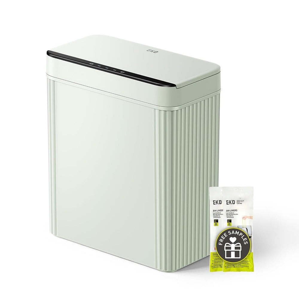 image:imageEKO 26 Gallon Small Bathroom Trash Can with Lid Motion Sensor White10L Sage
