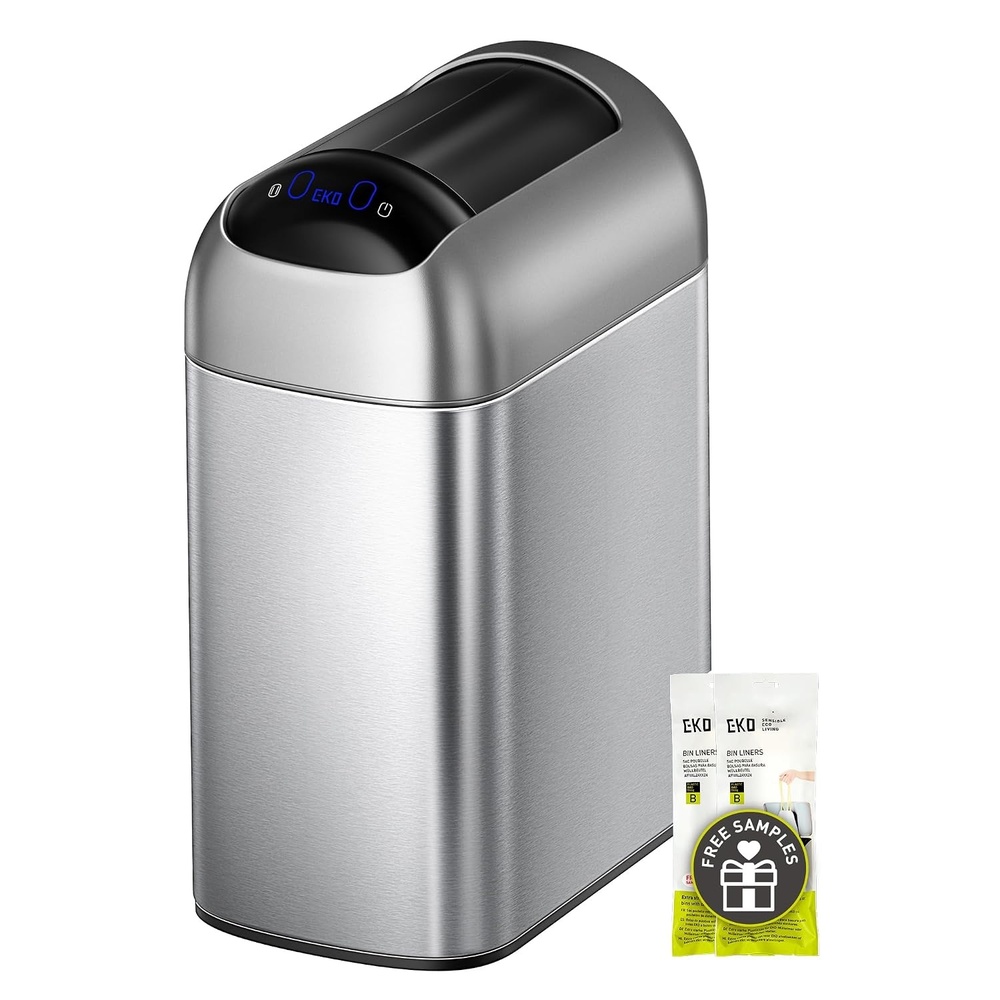 image:imageEKO 26 Gallon Small Bathroom Trash Can with Lid Motion Sensor WhiteAstro 10LMatte Stainless