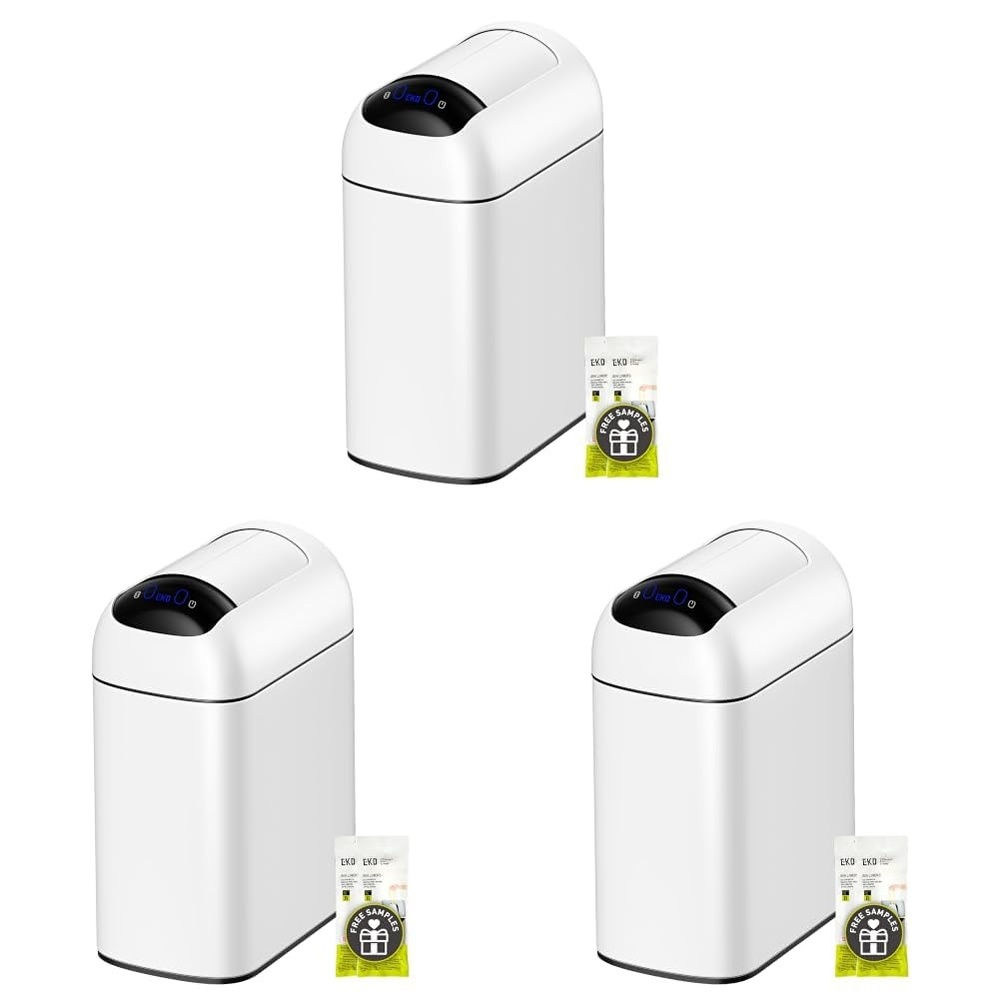 image:imageEKO 26 Gallon Small Bathroom Trash Can with Lid Motion Sensor WhiteAstro 10LMatte White Pack of 3