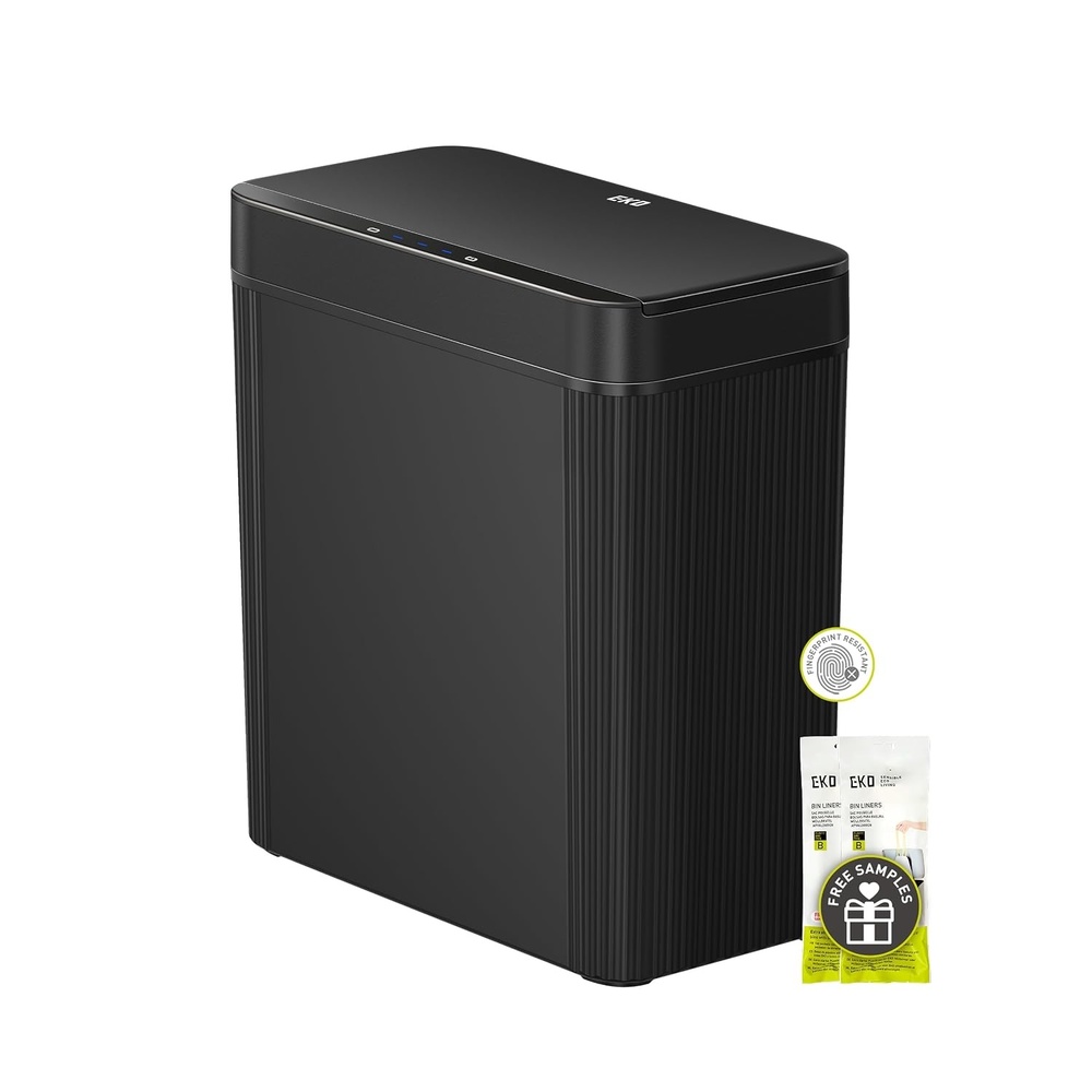 image:imageEKO 26 Gallon Small Bathroom Trash Can with Lid Motion Sensor WhiteBrio 10LCarbon Black